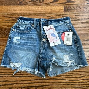 NWT YMI Denim stretch high waisted button fly shorts with 1.5- 2 inch inseam.